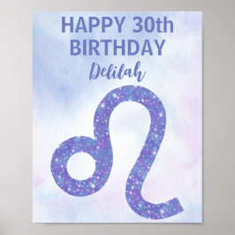 Cute Leo Astrology Anpassningsbar Lila Födelsedags Poster
