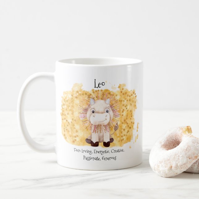 Cute Leo Lejonare Watercolor Bull Zodiac Monogram Kaffemugg (Med munk)