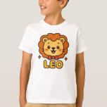 Cute Leo Zodiac Lejon - Tecknad Astrology Design T Shirt<br><div class="desc">Firar din lilla stjärna med den här vackra Leo zodiac-designen! Med en glad tecknad lejon med rosiga kinder, en fluffy mane och en röd båge är denna lekande illustration perfekt för juli och augusti spädbarn. Omgiven av sparkler och fet "LEO"-brev, är det idealiska för barn t-shirts, baby kroppsdräkter och födelsedagskalkyl....</div>