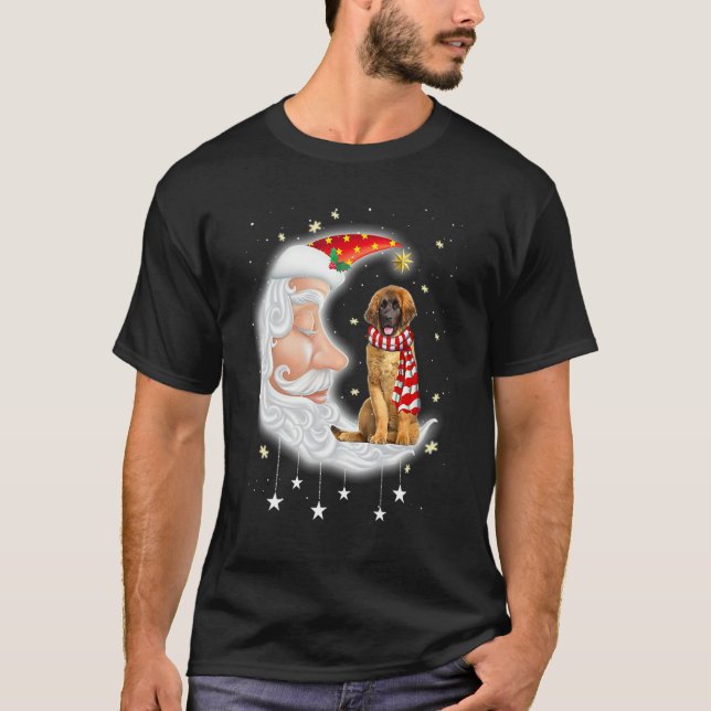 Cute Leonberger With Santa Hat Christmas Dog T Shirt (Framsida)