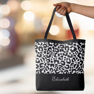 Cute Leopard Animal Mönster Namn Black White Chic Tygkasse