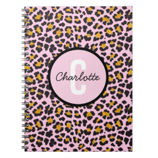 Cute Leopard Animal Print Monogram Rosa Guld Anteckningsbok