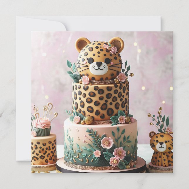 CUTE LEOPARD BARNS FÖDELSEDAG CAKE KORT (Framsida)