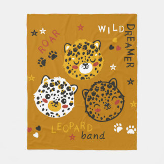 Cute Leopard Cat Face Drawing. Little Funny Cheeta Fleecefilt