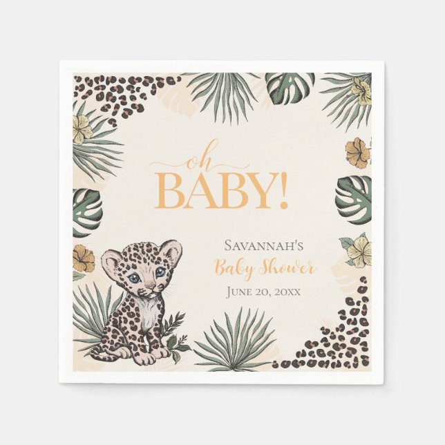 Cute Leopard Cub Yellow Baby Shower Pappersservett (Framsidan)