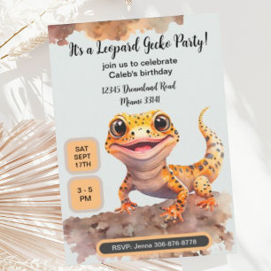 Cute Leopard Gecko Födelsedagsfest inbjudan