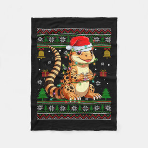 Cute Leopard Gecko Santa Hat Ugly God Jul Sweate Fleecefilt