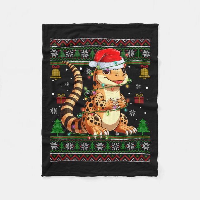 Cute Leopard Gecko Santa Hat Ugly God Jul Sweate Fleecefilt (Framsidan)