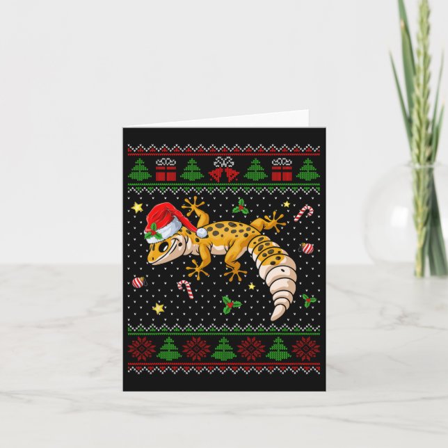 Cute Leopard Gecko Santa Hat Ugly God Jul Sweate Kort (Framsida)