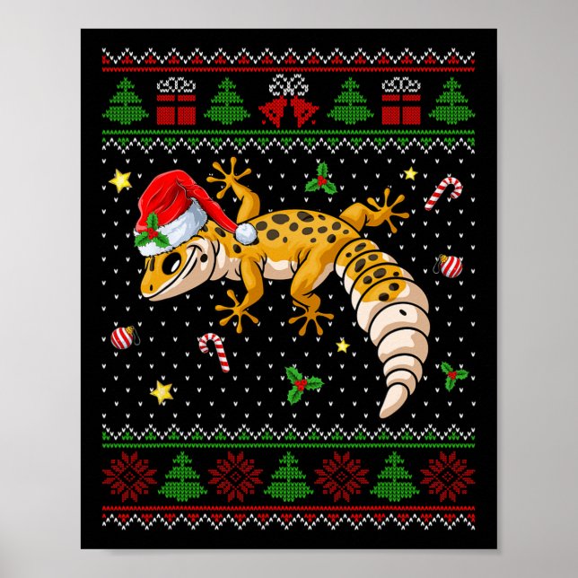 Cute Leopard Gecko Santa Hat Ugly God Jul Sweate Poster (Framsidan)