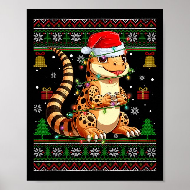 Cute Leopard Gecko Santa Hat Ugly God Jul Sweate Poster (Framsidan)