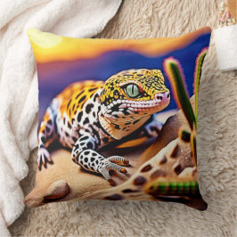 Cute Leopard Gecko Sunset Desert Design Kudde