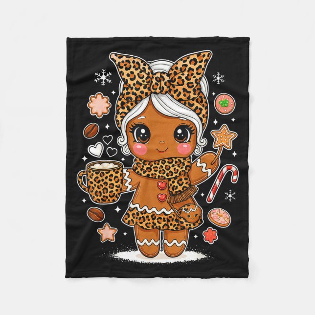 Cute Leopard Gingerbread Girl Coquette Bow Holiday Fleecefilt (Framsidan)