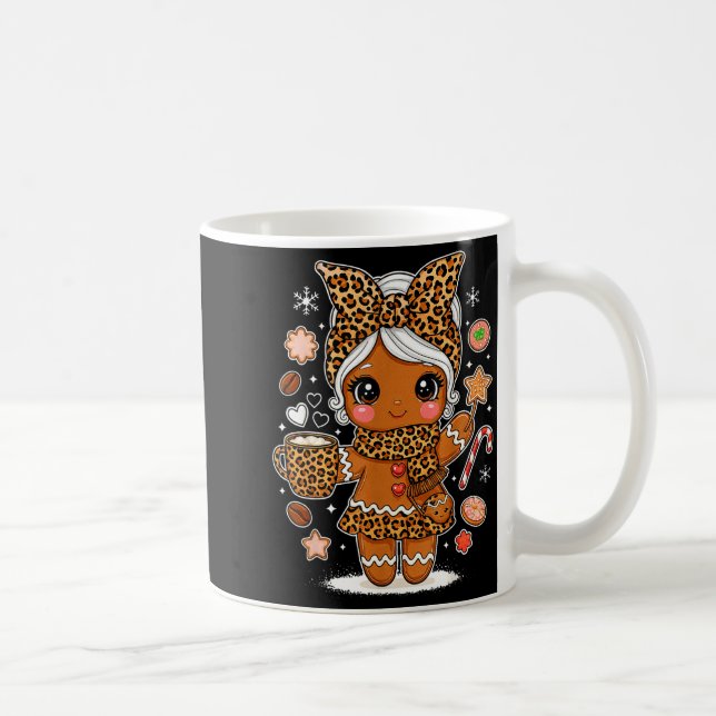Cute Leopard Gingerbread Girl Coquette Bow Holiday Kaffemugg (Höger)