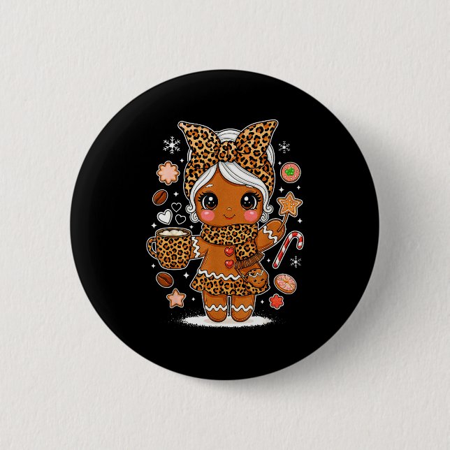 Cute Leopard Gingerbread Girl Coquette Bow Holiday Knapp (Framsida)