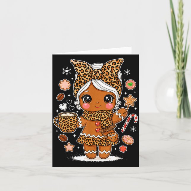 Cute Leopard Gingerbread Girl Coquette Bow Holiday Kort (Framsida)