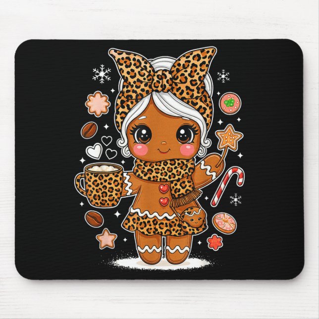 Cute Leopard Gingerbread Girl Coquette Bow Holiday Musmatta (Framsidan)