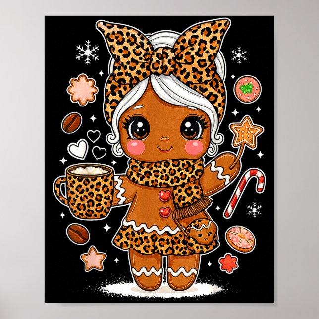 Cute Leopard Gingerbread Girl Coquette Bow Holiday Poster (Framsidan)