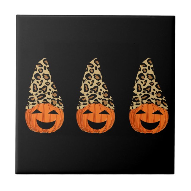 Cute Leopard Hat Pumpkins Kakelplatta (Framsidan)