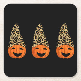 Cute Leopard Hat Pumpkins Underlägg Papper Kvadrat