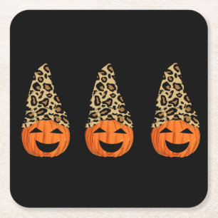 Cute Leopard Hat Pumpkins Underlägg Papper Kvadrat