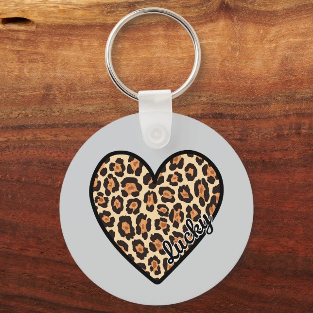 Cute Leopard Heart Valentine Day-gåva Nyckelring (Framsida)