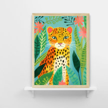 Cute Leopard i Jungle Painting Poster