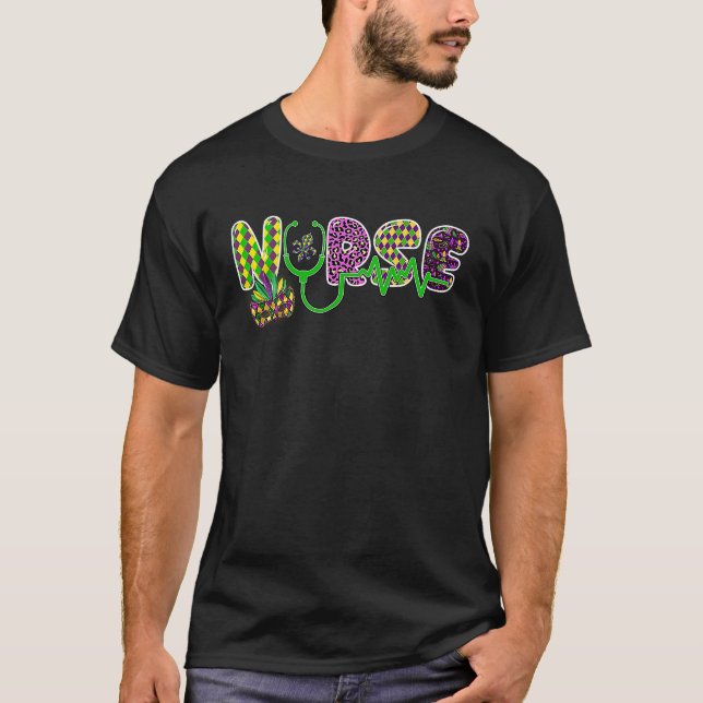 Cute Leopard Nurse Mardi Gras Festival Party Nursi T Shirt (Framsida)