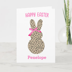 Cute Leopard Påskhare Rosa Bow Card Kort