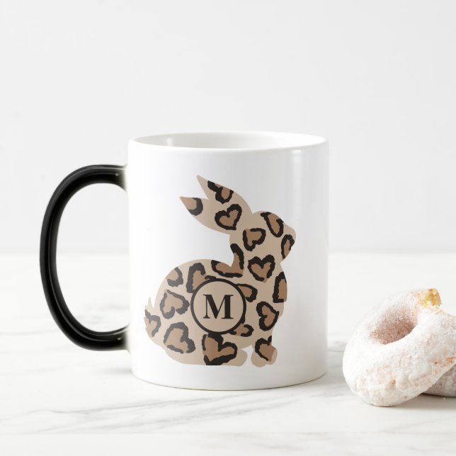 Cute Leopard Print Bunny med Anpassningsbar Monogr Magisk Mugg (Med munk)
