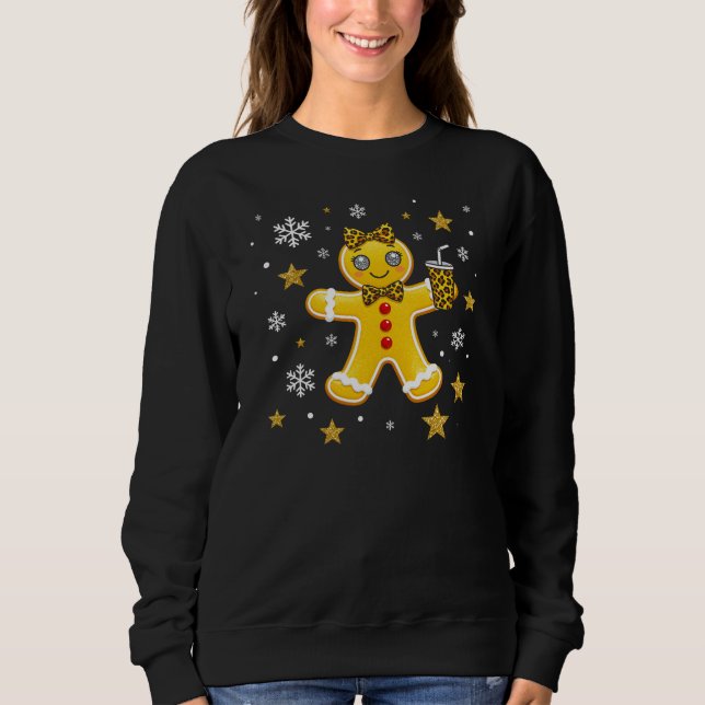 Cute Leopard Print Gingerbread Girl Christmas Tee (Framsida)