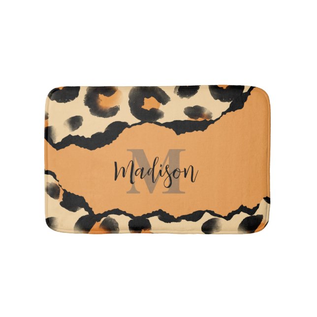 Cute Leopard Print Monogram Badrumsmatta (Framsidan)