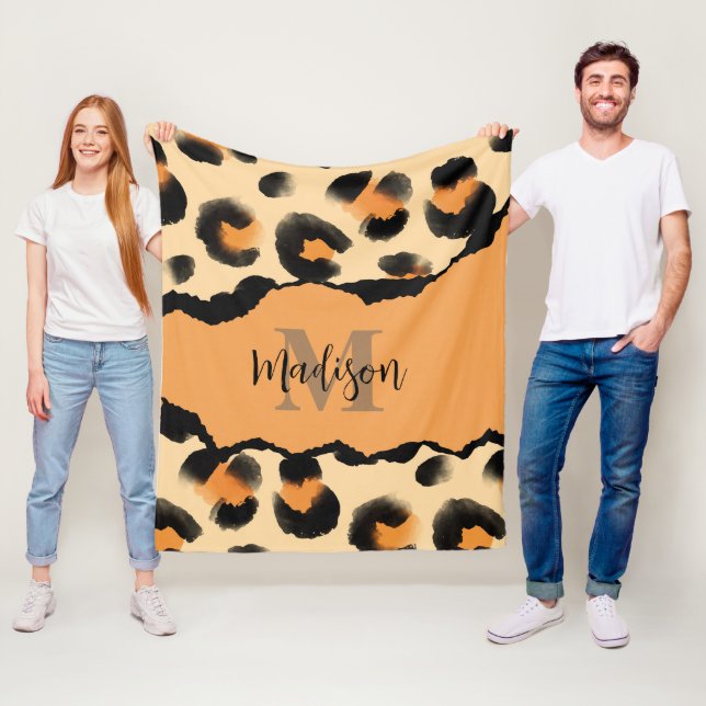 Cute Leopard Print Monogram Fleecefilt (På plats)