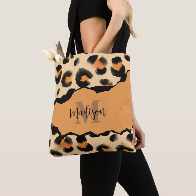 Cute Leopard Print Monogram Tygkasse (Närbild)