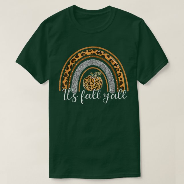 Cute Leopard Rainbow Det är Fall Y'all Thanksgivin T Shirt (Design framsida)