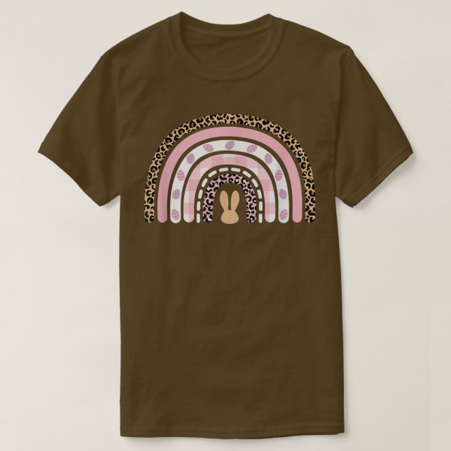 Cute Leopard Rainbow Easter Bunny Easter Eggs Happ T Shirt (Design framsida)