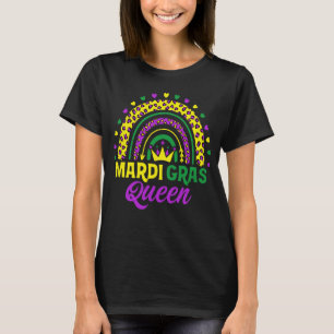 Cute Leopard Rainbow Mardi Gras Queen Women Girls T Shirt