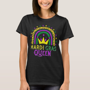 Cute Leopard Rainbow Mardi Gras Queen Women Girls T Shirt