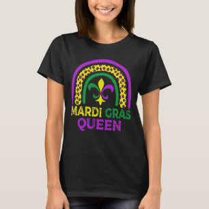 Cute Leopard Rainbow Mardi Gras Queen Women Girls T Shirt