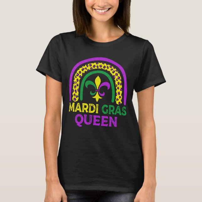 Cute Leopard Rainbow Mardi Gras Queen Women Girls T Shirt (Framsida)