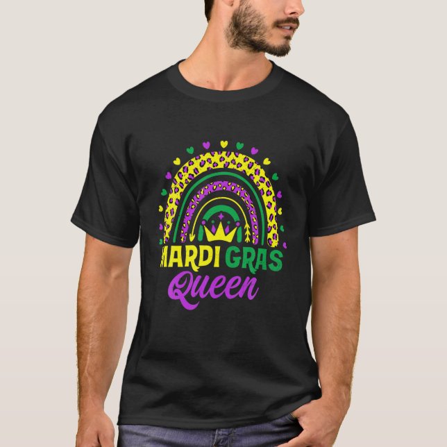 Cute Leopard Rainbow Mardi Gras Queen Women Girls T Shirt (Framsida)