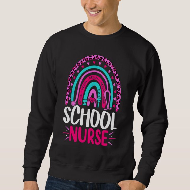 Cute Leopard School Nurse Rainbow Back to school G Lång Ärmad Tröja (Framsida)