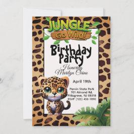 Cute Leopard Skriv ut Kattunge Go Vild Birthday 🐆 Inbjudningar