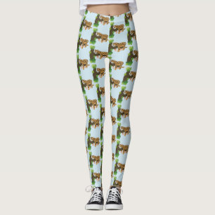 Cute leopard sover i tecknaden träd leggings