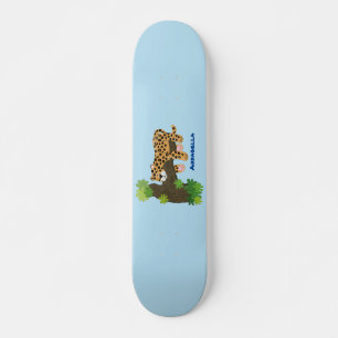 Cute leopard sover i tecknaden träd mini skateboard bräda 18,5 cm