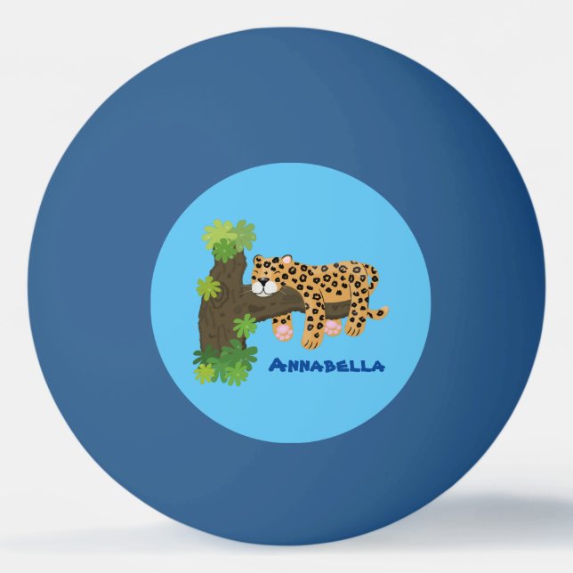 Cute leopard sover i tecknaden träd pingisboll (Framsidan)