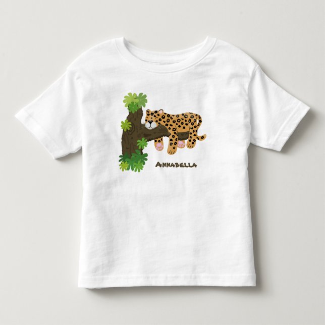 Cute leopard sover i tecknaden träd t shirt (Framsida)