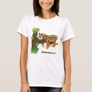 Cute leopard sover i tecknaden träd t shirt