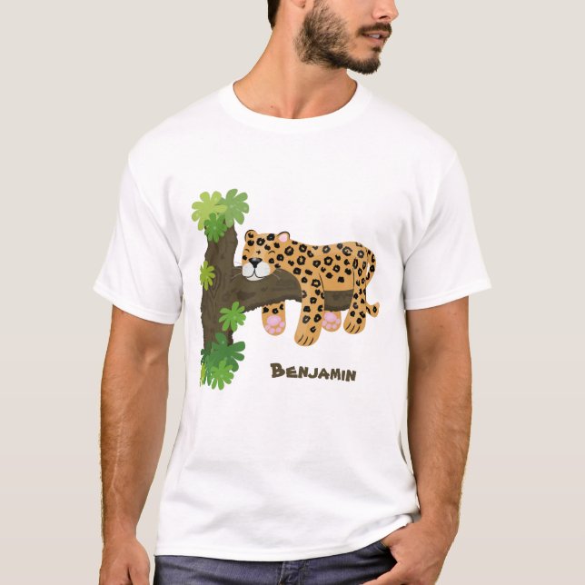 Cute leopard sover i tecknaden träd t shirt (Framsida)