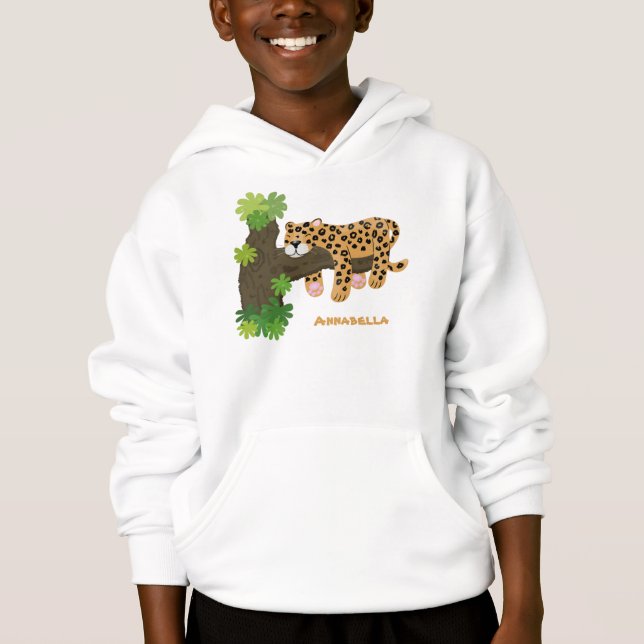 Cute leopard sover i tecknaden träd t shirt (Framsida)
